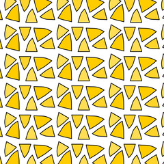 Seamless pattern with cartoon nacho chips a lot on white background. Mexican food. Vector illustration