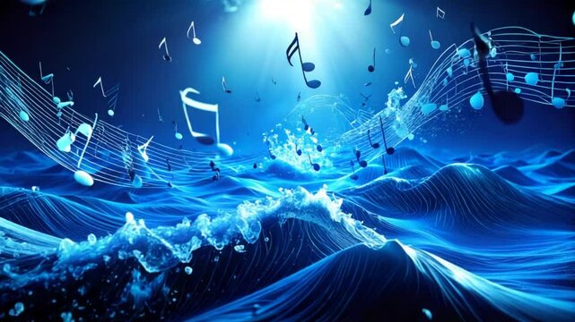 Blue waves music notes background