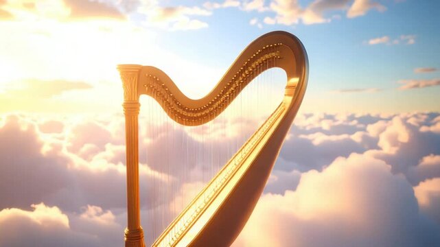 Golden harp above clouds