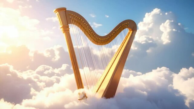 Golden harp among clouds