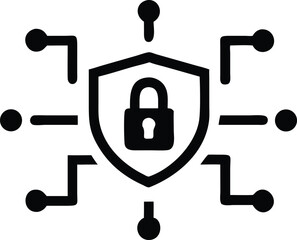 Black silhouette design of a shield icon and padlock symbol seamlessly integrated