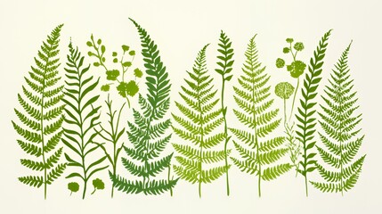 Various green ferns showcasing intricate leaf patterns and textures.