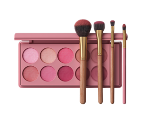 Pink blush palette with brushes on display
