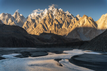 Majestic Passu Cones at Sunrise, Reflections on the Hunza River, Northern Pakistan