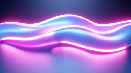 Abstract Neon Waves: Glowing Pink and Blue Light Forms on Dark Background