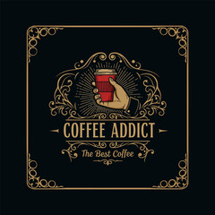 Vintage Coffee Addict Badge Logos with Ornate Typography for Branding