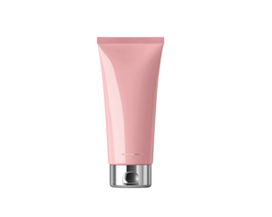 Pink squeeze tube with silver cap on dark