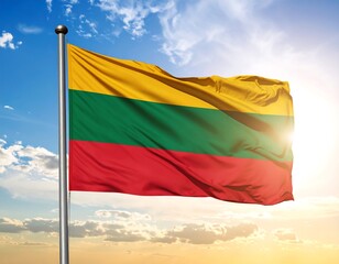 Lithuanian flag waving in a vibrant sky