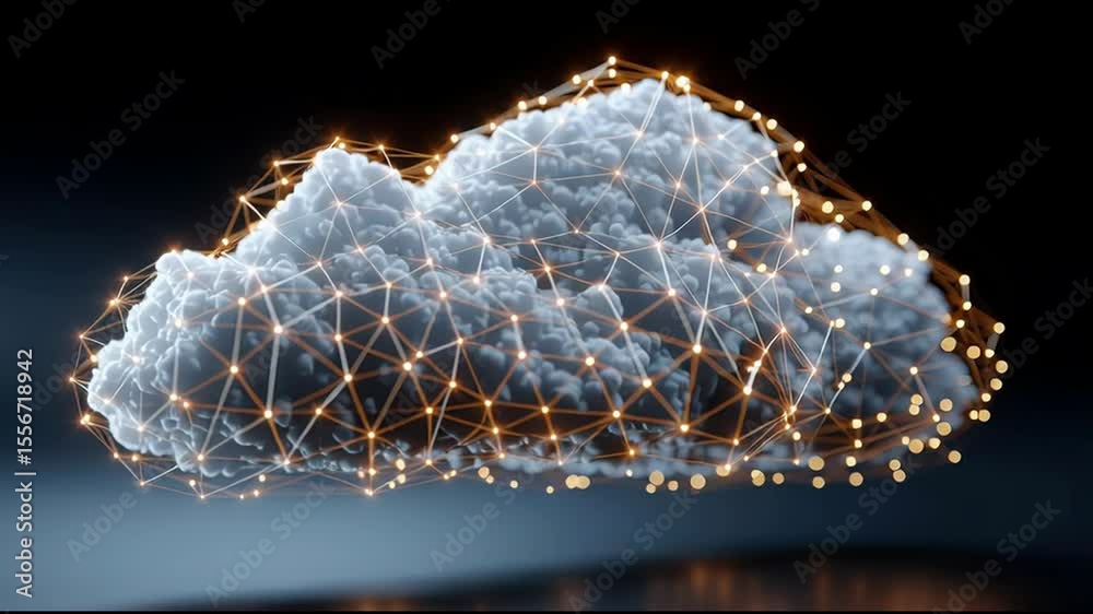 Poster cloud with a complex network of connected lines representing advanced communication and data sharing