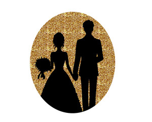 bride and groom logo, silhouette of married couple, isolated icon on white background
