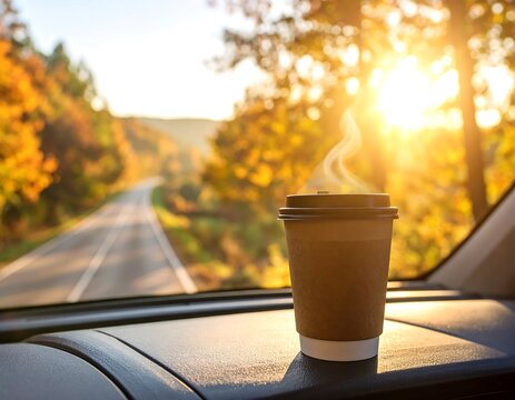 Scenic autumn drive with coffee - Powered by Adobe