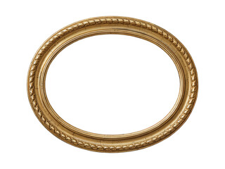 A circular golden frame with ornate detailing is isolated on transparent background