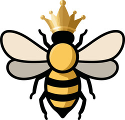Elegant Queen Bee Vector Illustration – Royal Insect Logo with Crown and Wings