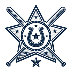 Western badge design stars, horses, sheriff, vintage, ornate, detailed. Rustic charm, metal texture.
