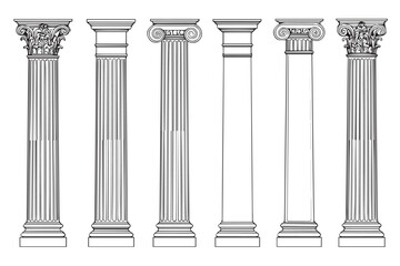 Obraz premium Classical Columns with Various Architectural Orders: Doric, Ionic, and Corinthian Styles