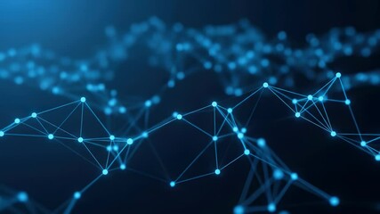 Connected Blue Network of Interlinking Dots and Lines on a Dark Background for Technology Data Science and Communication - Powered by Adobe