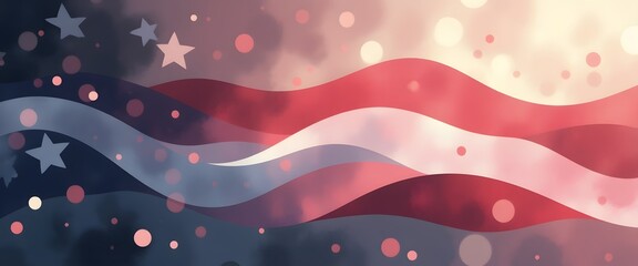 Abstract Waves and Stars Design with Red, White, and Blue Colors for Patriotic Themes and Events