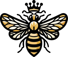 Royal Queen Bee Vector Logo – Decorative Insect with Crown and Ornate Wings