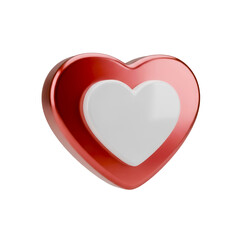 Coração Ícone Vermelho e Branco Brilhante Elemento 3D Render PNG Transparente Red Heart 