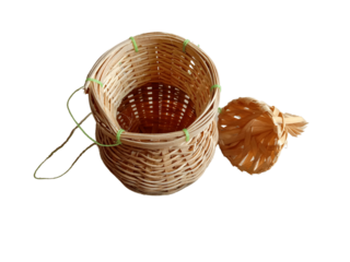 Thai wicker bamboo creel fisherman traps on the transparent background.