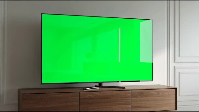 Modern TV with Green Screen in Minimalist Living Room