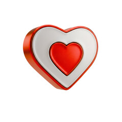 Coração Ícone Vermelho e Branco Brilhante Elemento 3D Render PNG Transparente Red Heart 