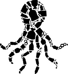 Ocean Animal Silhouette Filled with Garbage, Marine Pollution and Wildlife Impact