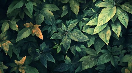 Lush Green Tropical Leaves Background.