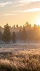 A vibrant field of tall, swaying grass dances gently in the breeze under a clear blue sky, creating a serene and picturesque landscape.