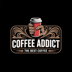 Hand Holding Coffee Cup Vintage Badge Logos for Branding and Apparel