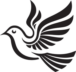 Fototapeta premium Stylized black silhouette of a dove in flight with wings spread wide