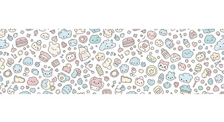 Adorable Kawaii Animal and Food Seamless Pattern