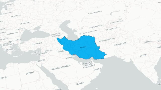 Iran Location Map Animation Showing Provinces, Cities, and National Borders