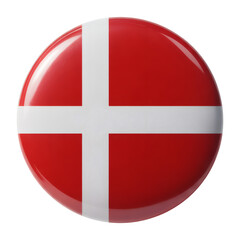 A vibrant round pin featuring the national flag of Denmark, showcasing patriotism and Danish identity with bright colors, transparent background