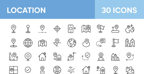 Illustration of location icons on a white background with blue header