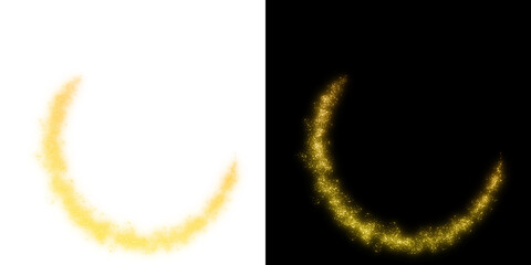 Golden Yellow Glowing Stroke and Glitter Trail on Split Transparent and Black Background
