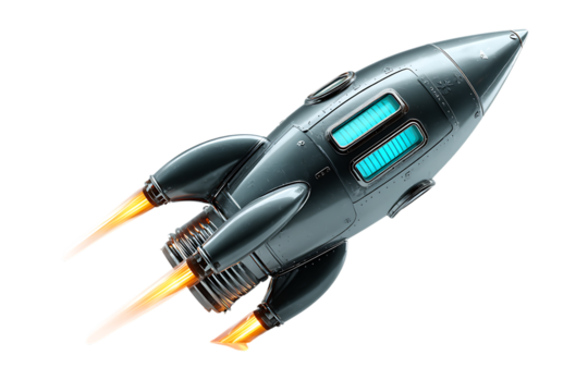 Retro spaceship taking off into space