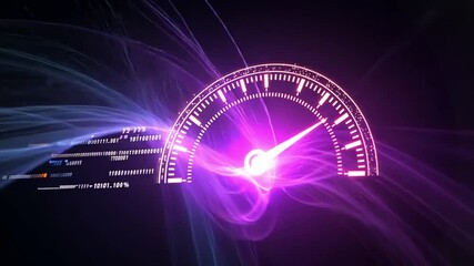 Glowing speedometer with digital data streams - Powered by Adobe
