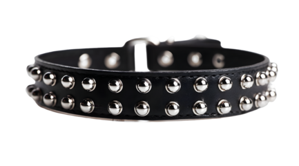 Stylish black leather collar adorned with silver studs isolated on a transparent background, perfect for fashion or accessory related designs, silhouette