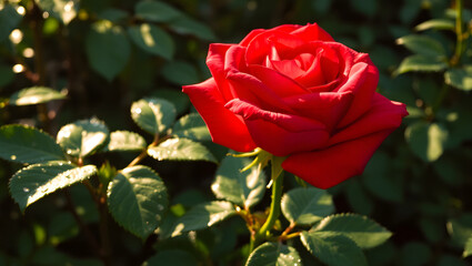 Obraz premium Red Rose in Morning Garden