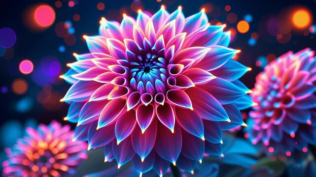 Colorful dahlia flower blooming in vibrant light