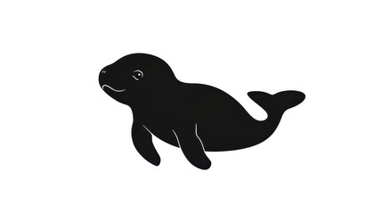 Fototapeta premium Cute cartoon manatee swimming gracefully in serene waters, illustrated marine life for educational or artistic projects