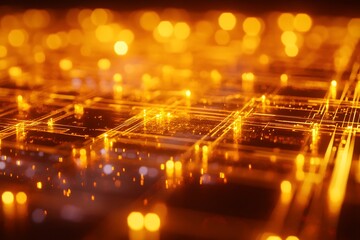 A glowing digital matrix slowly forming into patterns with a clean background and space for creative text placement