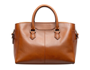 Naklejka premium Top-Down Minimalist Brown Leather Handbag with Curved Handles, isolated on a transparent background