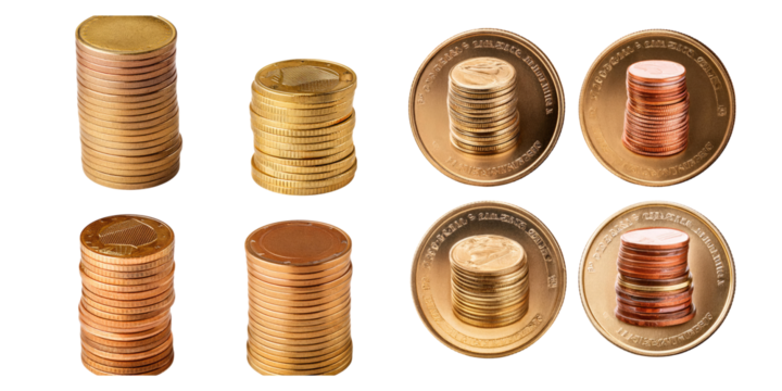 Stacks of Coins on Transparent Background