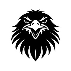Illustration of a fierce eagle head in black and white