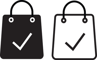 Shopping Bag Check Mark Icon set.purchase success symbol, representing order completion, success,Symbol isolated white background vactor,
