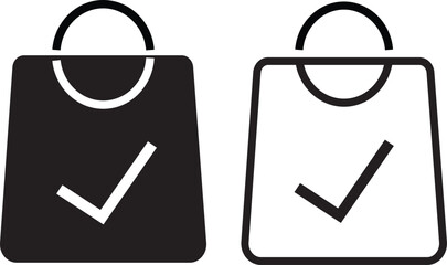 Shopping Bag Check Mark Icon set.purchase success symbol, representing order completion, success,Symbol isolated white background vactor,
