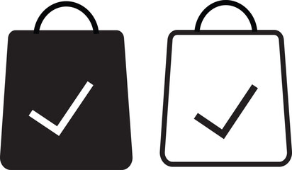 Shopping Bag Check Mark Icon set.purchase success symbol, representing order completion, success,Symbol isolated white background vactor,
