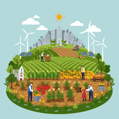 Fototapeta premium This illustration promotes environmental conservation and family participation in nature.